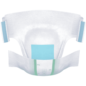 White diaper with blue and green accents on a white background - okotoks hc pharmacy
