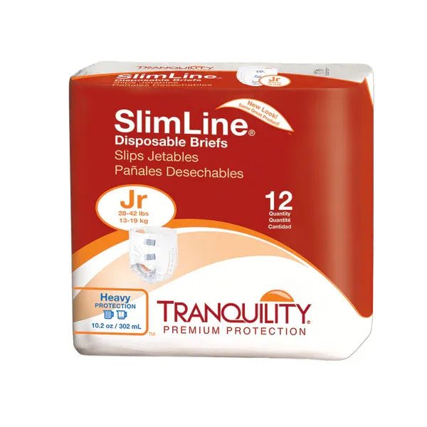 Pack of Tranquility SlimLine disposable briefs for children on a white background - okotoks hc pharmacy