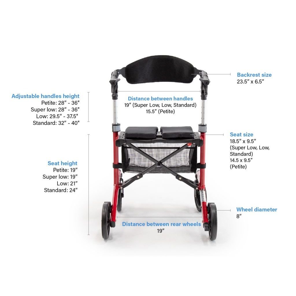 Measurement chart of a walker with various dimensions labeled - okotoks hc pharmacy