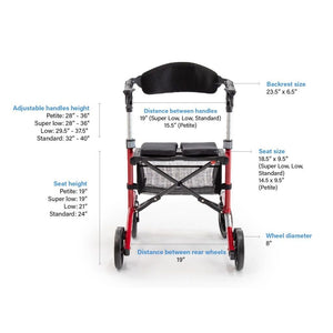 Measurement chart of a walker with various dimensions labeled - okotoks hc pharmacy