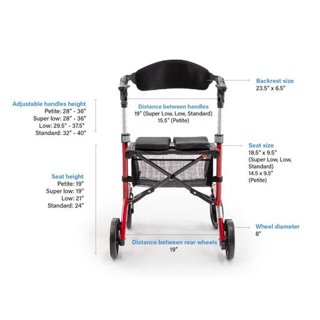 Measurement chart of a walker with various dimensions labeled - okotoks hc pharmacy