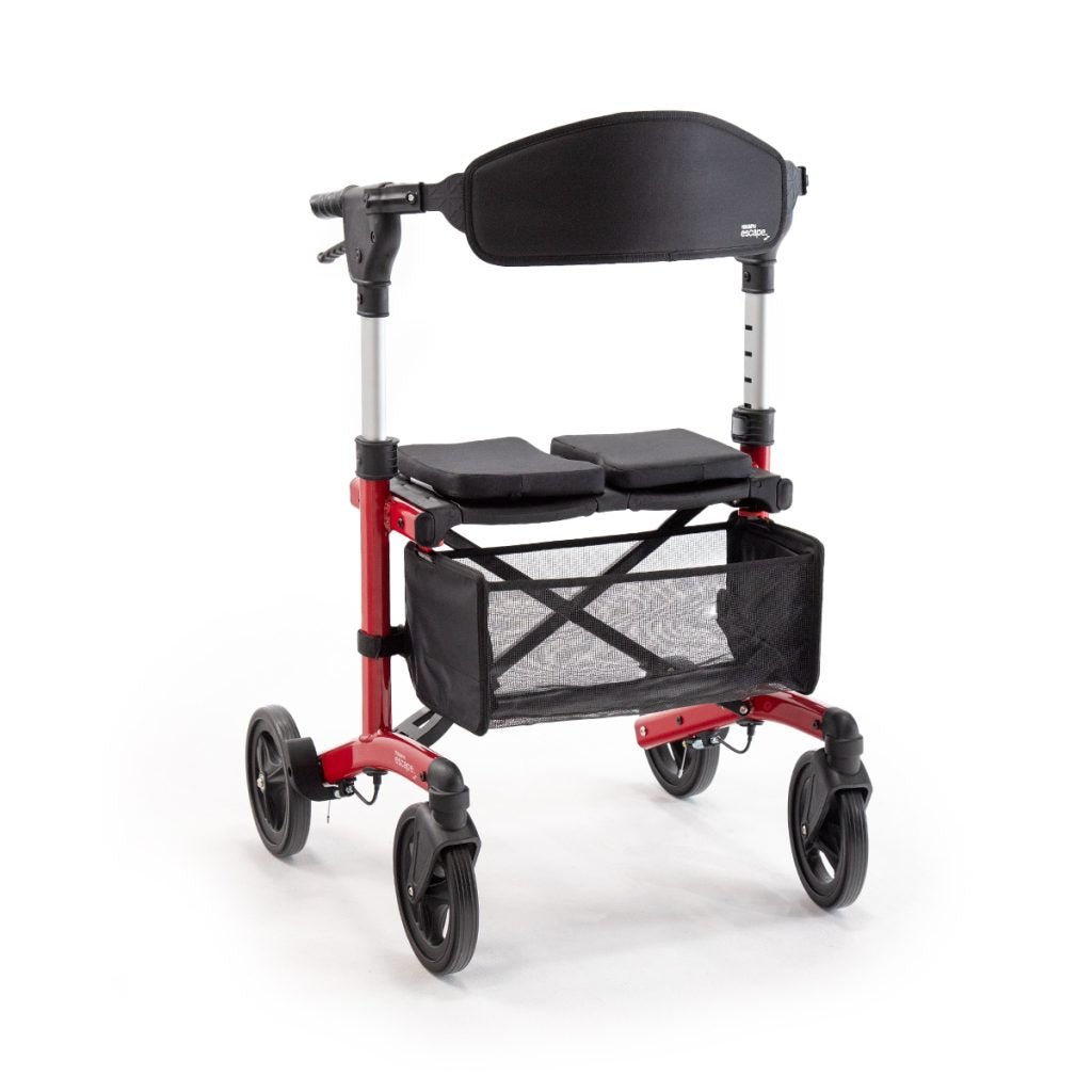Red and black walker with canopy on a white background - okotoks hc pharmacy