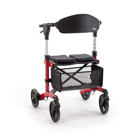 Red and black walker with canopy on a white background - okotoks hc pharmacy