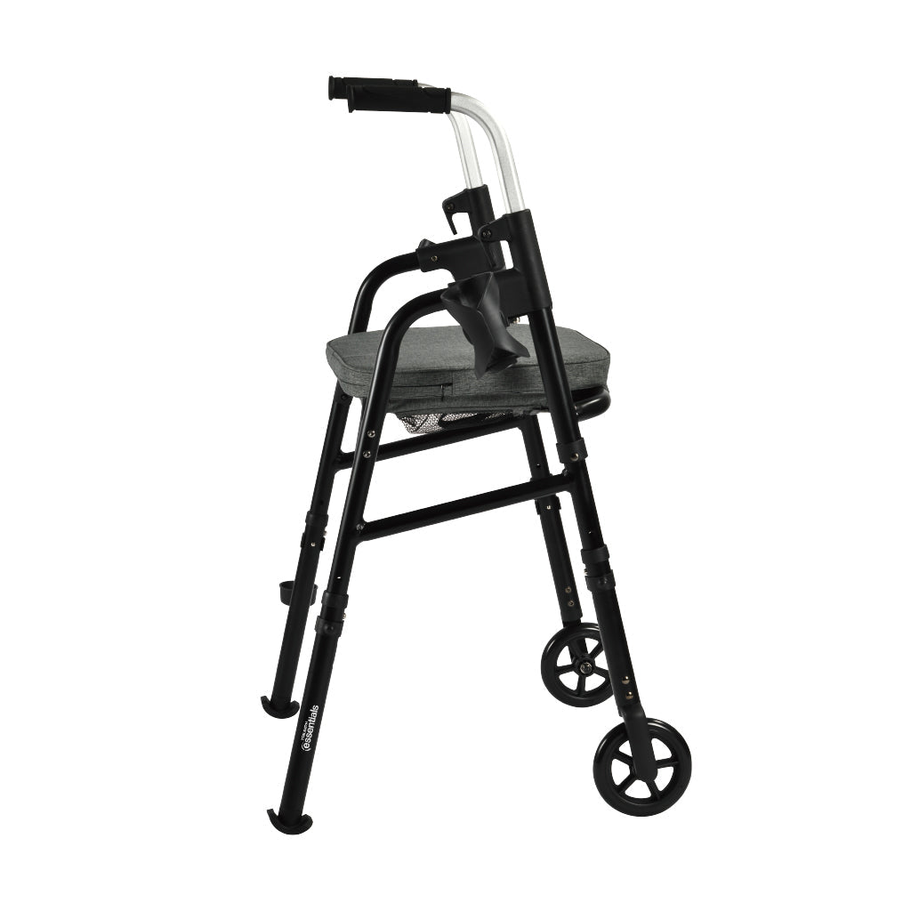 Black walker with a seat on a white background - okotoks hc pharmacy