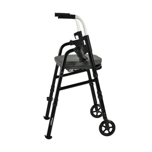 Black walker with a seat on a white background - okotoks hc pharmacy