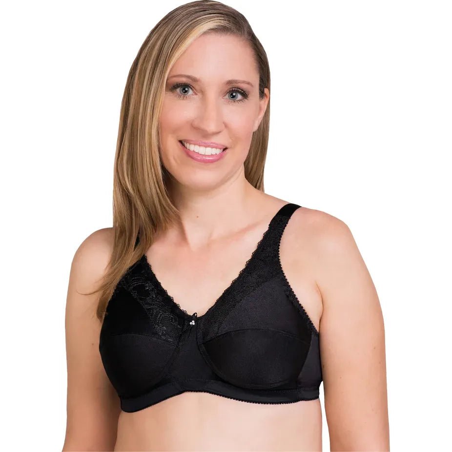 Woman wearing a black bra on a white background - okotoks hc pharmacy
