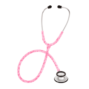 Pink stethoscope with black accents on a white background - okotoks hc pharmacy