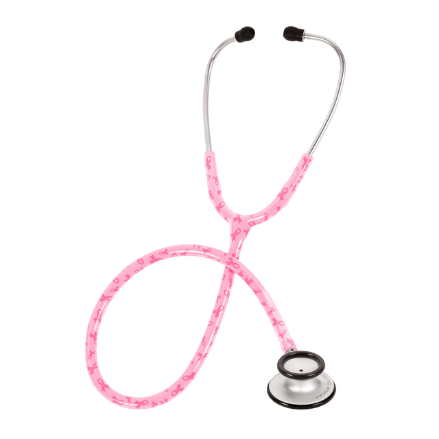 Pink stethoscope with black accents on a white background - okotoks hc pharmacy