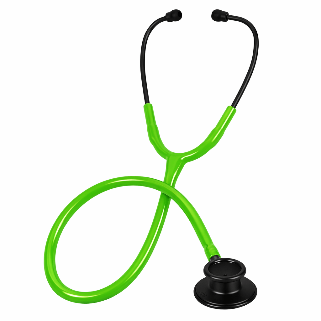 Green stethoscope with black accents on a white background - okotoks hc pharmacy