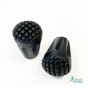 Two black textured tips on a white background with 'Urban Poling' branding. - okotoks hc pharmacy