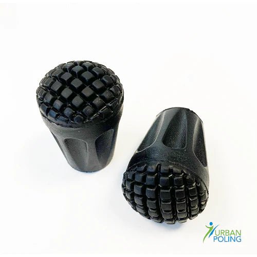 Two black textured tips on a white background with 'Urban Poling' branding. - okotoks hc pharmacy