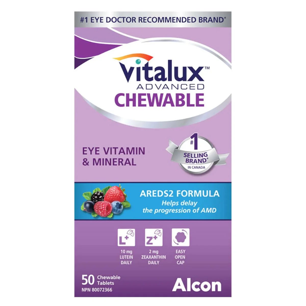 Vitalux Advanced Chewable Eye Vitamin & Mineral supplement packaging on a white background - okotoks hc pharmacy