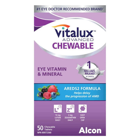 Vitalux Advanced Chewable Eye Vitamin & Mineral supplement packaging on a white background - okotoks hc pharmacy
