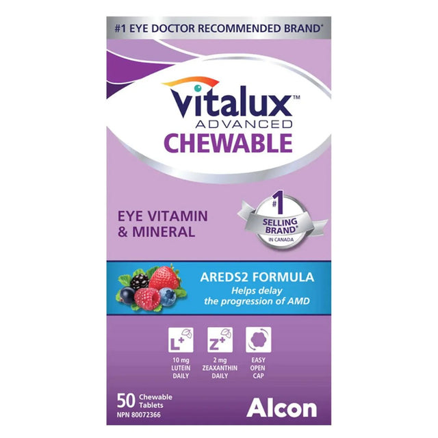 Vitalux Advanced Chewable Eye Vitamin & Mineral supplement packaging on a white background - okotoks hc pharmacy