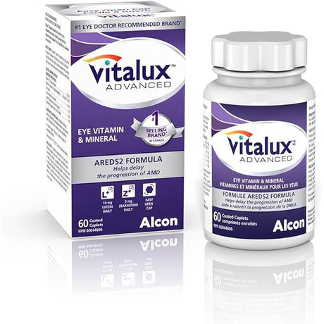 Vitalux Advanced eye vitamin and mineral supplement bottle and packaging on a white background - okotoks hc pharmacy