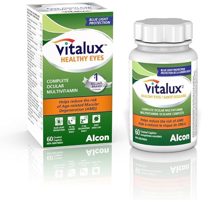 Vitalux Healthy Eyes supplement bottle and packaging on a white background - okotoks hc pharmacy