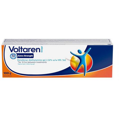 Box of Voltaren Extra Strength topical pain relieving gel with Voltaren branding. - Okotoks HC Pharmacy