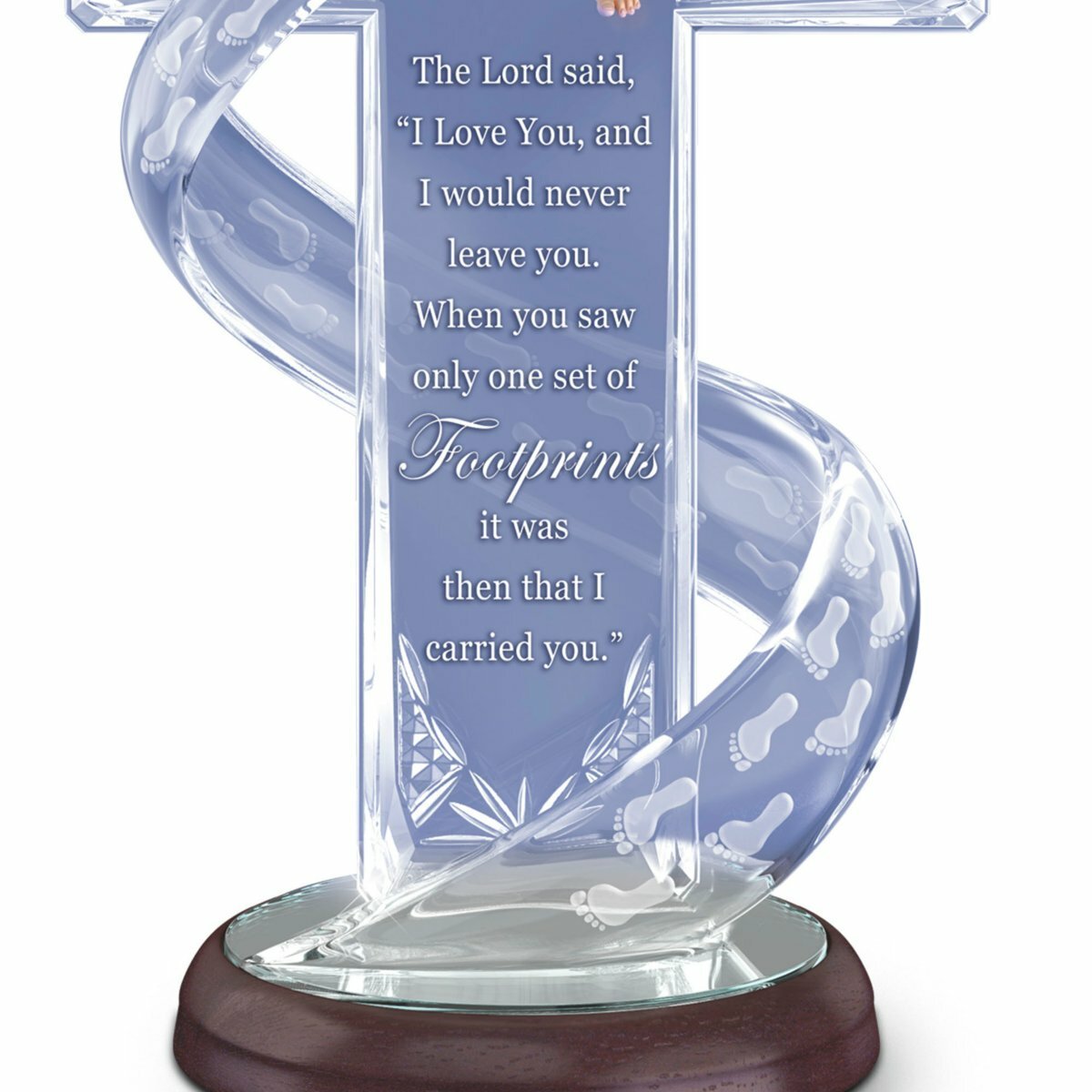 Decorative glass item with footprints and inspirational text on a white background - okotoks hc pharmacy