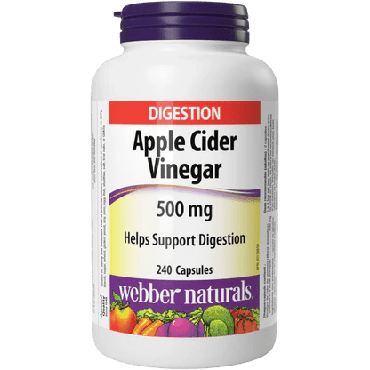Bottle of Webber Naturals Apple Cider Vinegar capsules on a white background - okotoks hc pharmacy