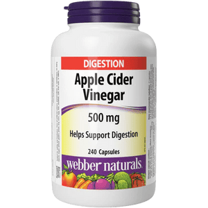 Bottle of Webber Naturals Apple Cider Vinegar capsules on a white background - okotoks hc pharmacy