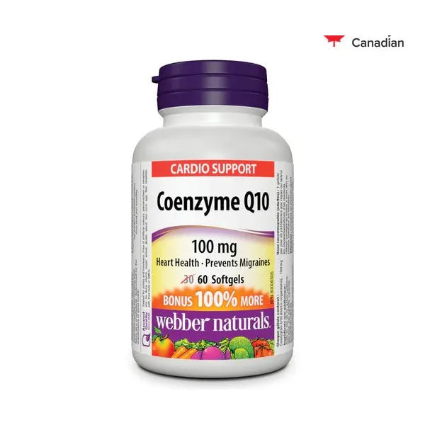 Coenzyme Q10 supplement bottle with label on a white background - okotoks hc pharmacy