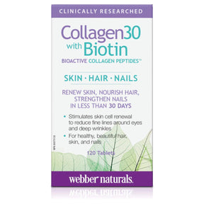 Box of Webber Naturals Collagen30 with Biotin supplement on a white background - okotoks hc pharmacy