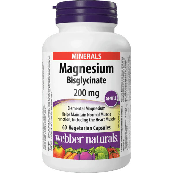 Webber Naturals Magnesium Bisglycinate supplement bottle on a white background - okotoks hc pharmacy