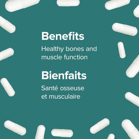 White capsules on a teal background with text about health benefits. - okotoks hc pharmacy