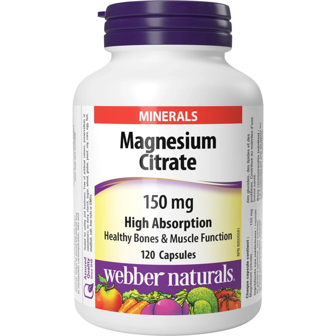 Bottle of Webber Naturals Magnesium Citrate supplement on a white background - okotoks hc pharmacy