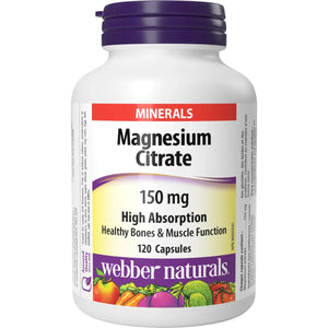 Bottle of Webber Naturals Magnesium Citrate supplement on a white background - okotoks hc pharmacy