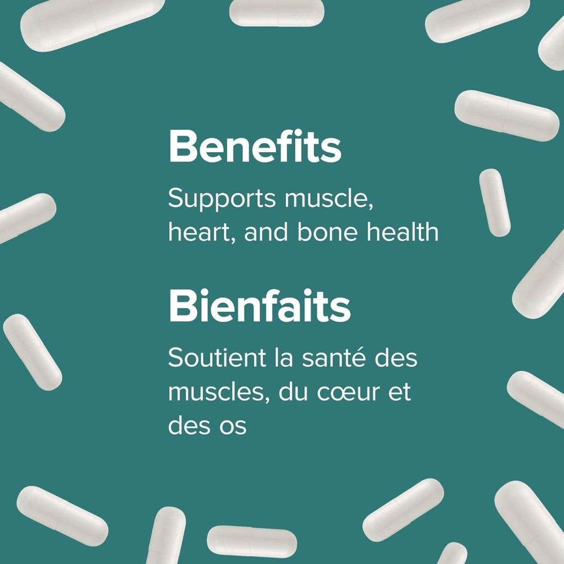 White capsules on a teal background with text about health benefits. - okotoks hc pharmacy