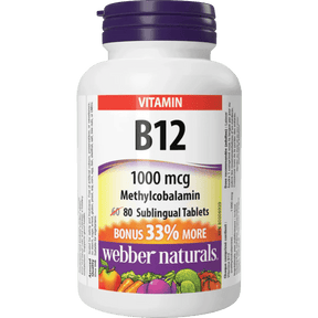 Webber Naturals Vitamin B12 supplement bottle on a white background - okotoks hc pharmacy
