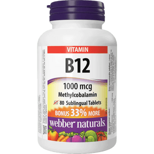 Webber Naturals Vitamin B12 supplement bottle on a white background - okotoks hc pharmacy