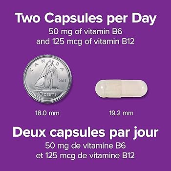 Vitamins capsules with size comparison to a coin on a purple background - okotoks hc pharmacy