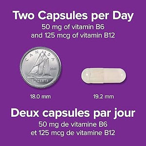Vitamins capsules with size comparison to a coin on a purple background - okotoks hc pharmacy
