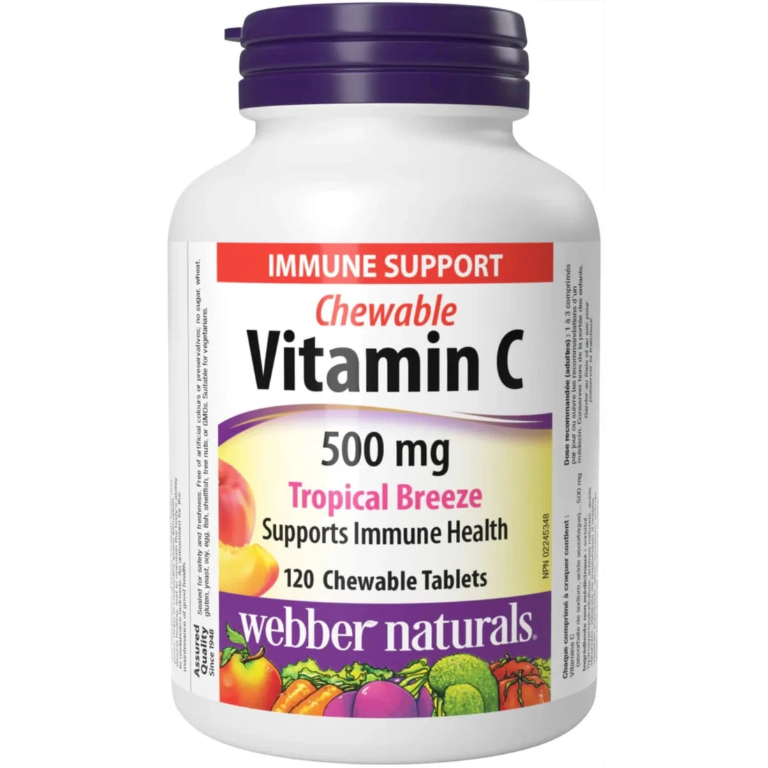 Vitamin C chewable tablets bottle with colorful label on a white background - okotoks hc pharmacy
