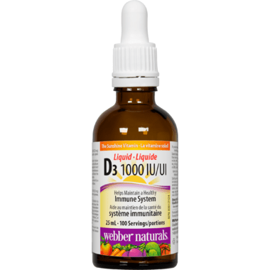 Bottle of Webber Naturals D3 supplement with dropper on a white background - okotoks hc pharmacy