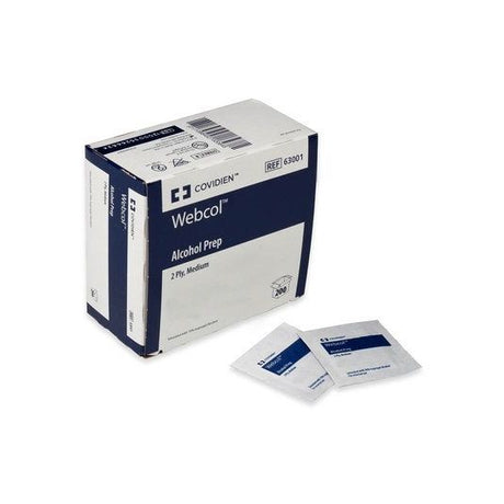 Box of Webcol Alcohol Prep with two packets on a white background - okotoks hc pharmacy