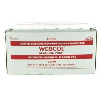 Box of Webcol alcohol prep pads on a white background - okotoks hc pharmacy