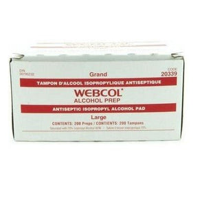Box of Webcol alcohol prep pads on a white background - okotoks hc pharmacy