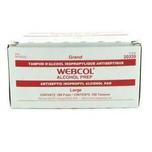 Box of Webcol alcohol prep pads on a white background - okotoks hc pharmacy