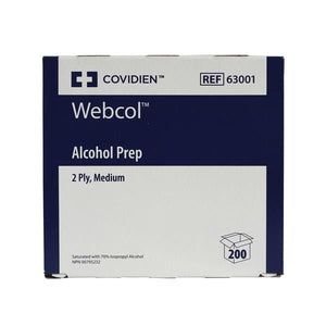 Box of Webcol Alcohol Prep with Covidien branding on a white background - okotoks hc pharmacy