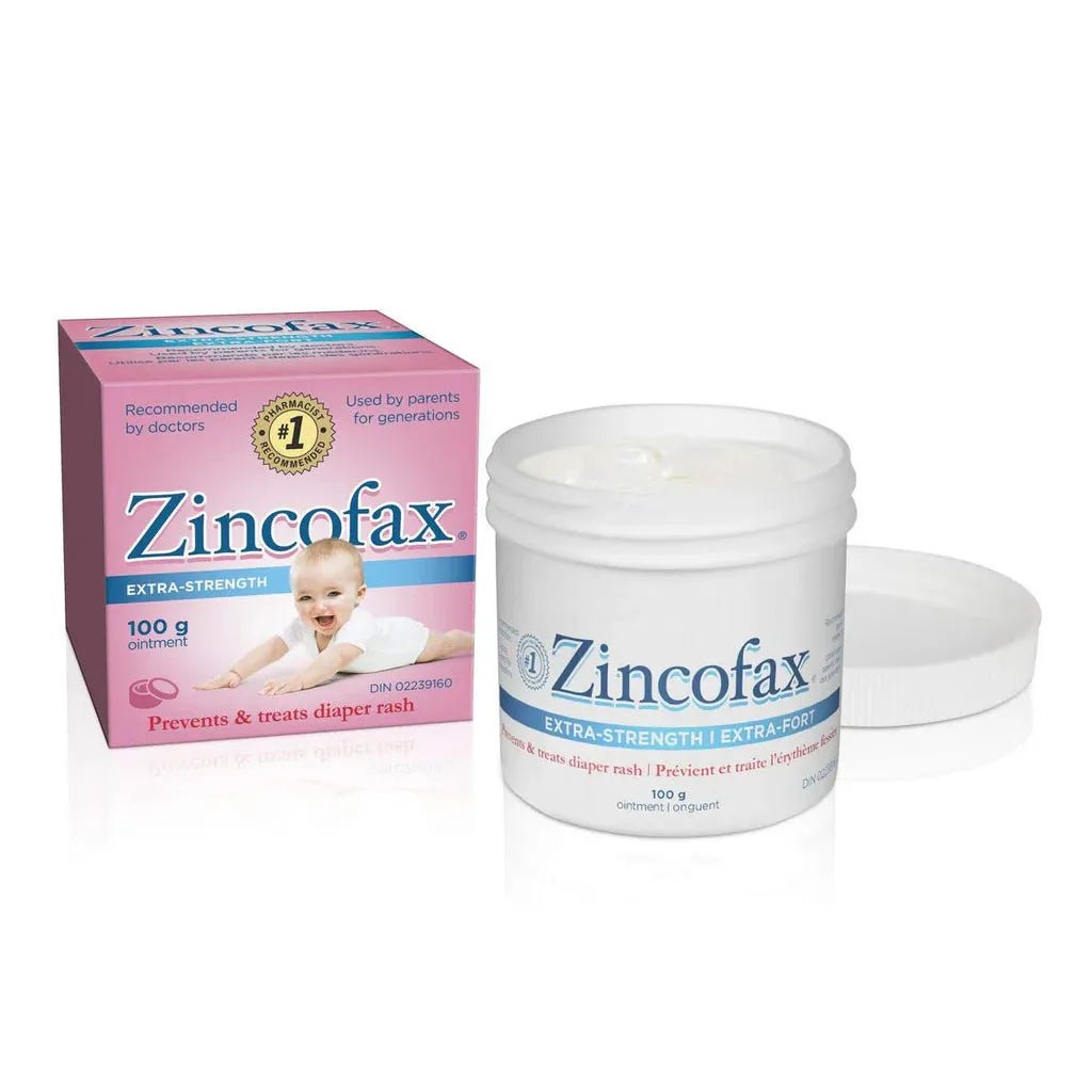 Zincofax ointment jar and packaging on a white background - okotoks hc pharmacy