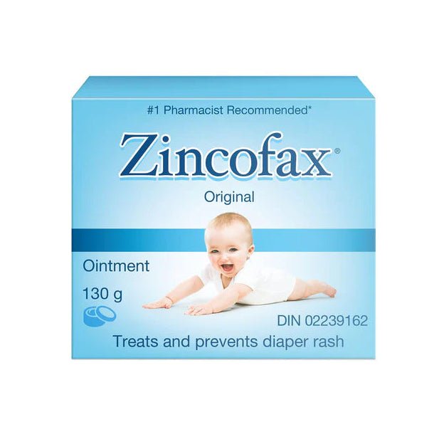 Zincofax ointment box with a baby on a white background - okotoks hc pharmacy